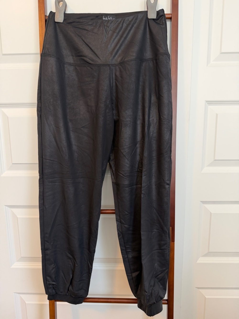 Nicole Miller Black Faux-Leather Jogger Pants